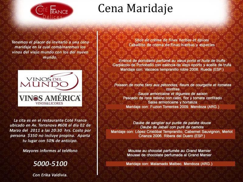 #PromoVinísfera – Te invitamos a cenar en Coté France (Guadalajara, México).